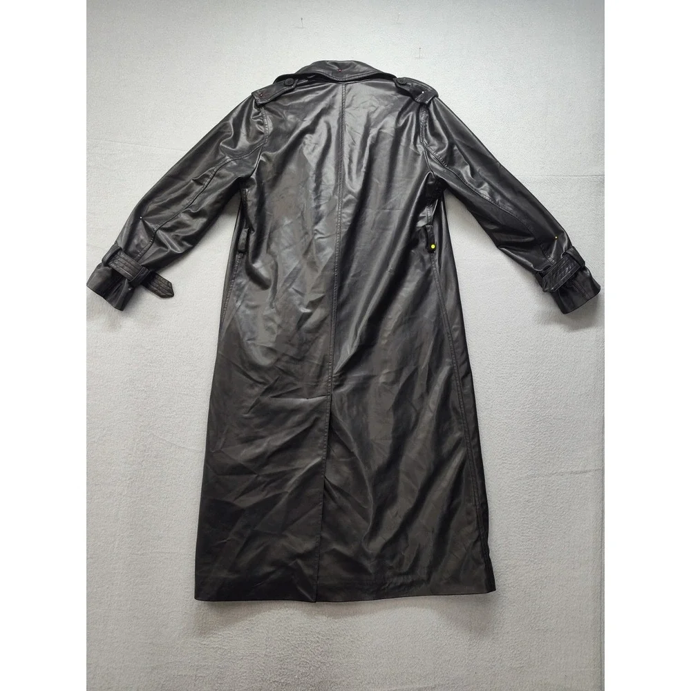 Zara Womens Faux Leather Double Breasted Trench Coat Black XS Longline Belted